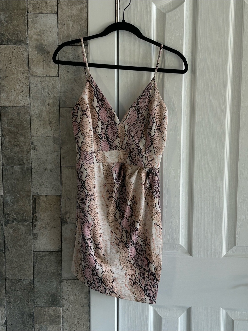 Pink Snakeskin Print Skort Dress - Women's V-Neck Spaghetti Straps